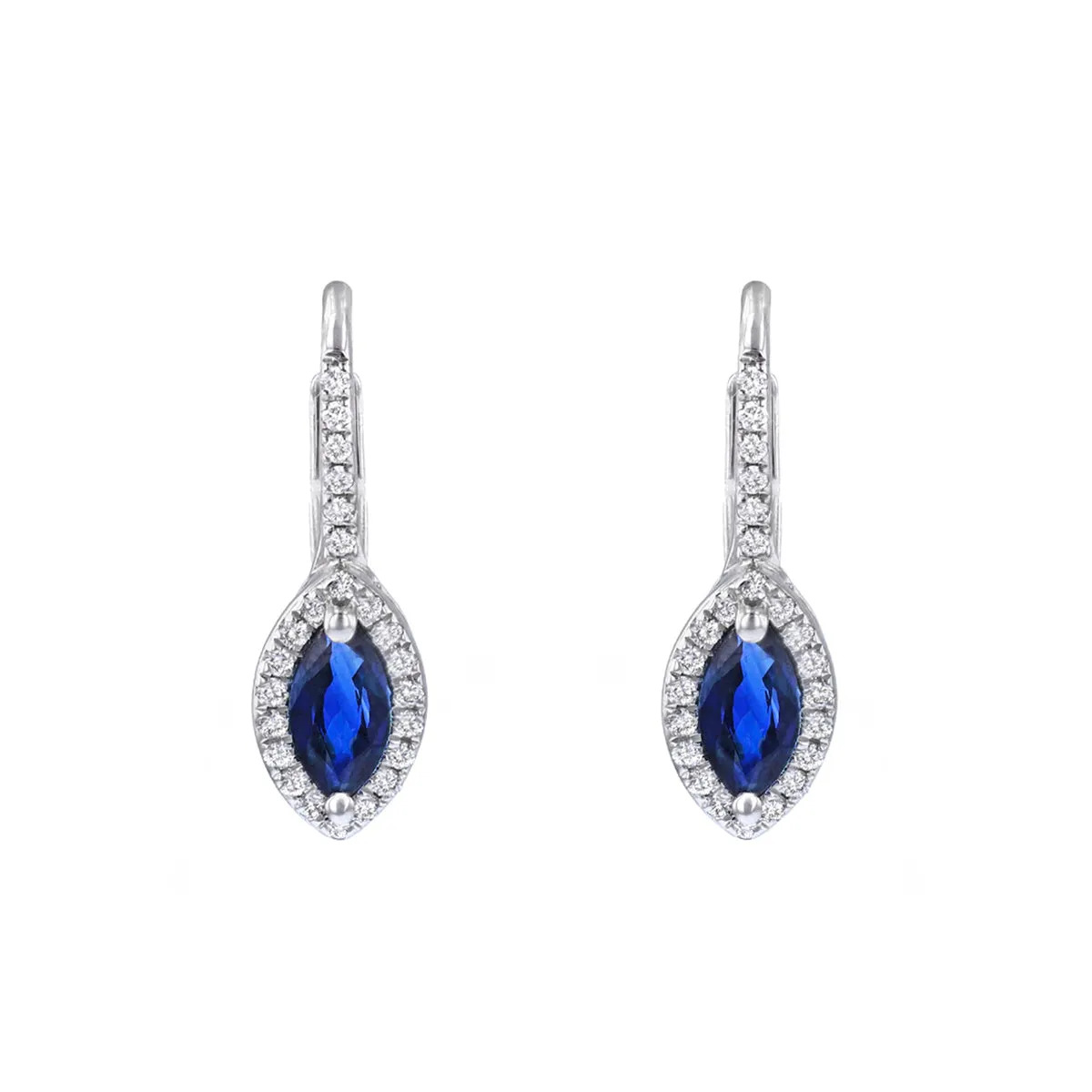 0.42ct Marquise Sapphire and 0.14ct Diamond Earrings | Pre-Loved | 14K White Gold