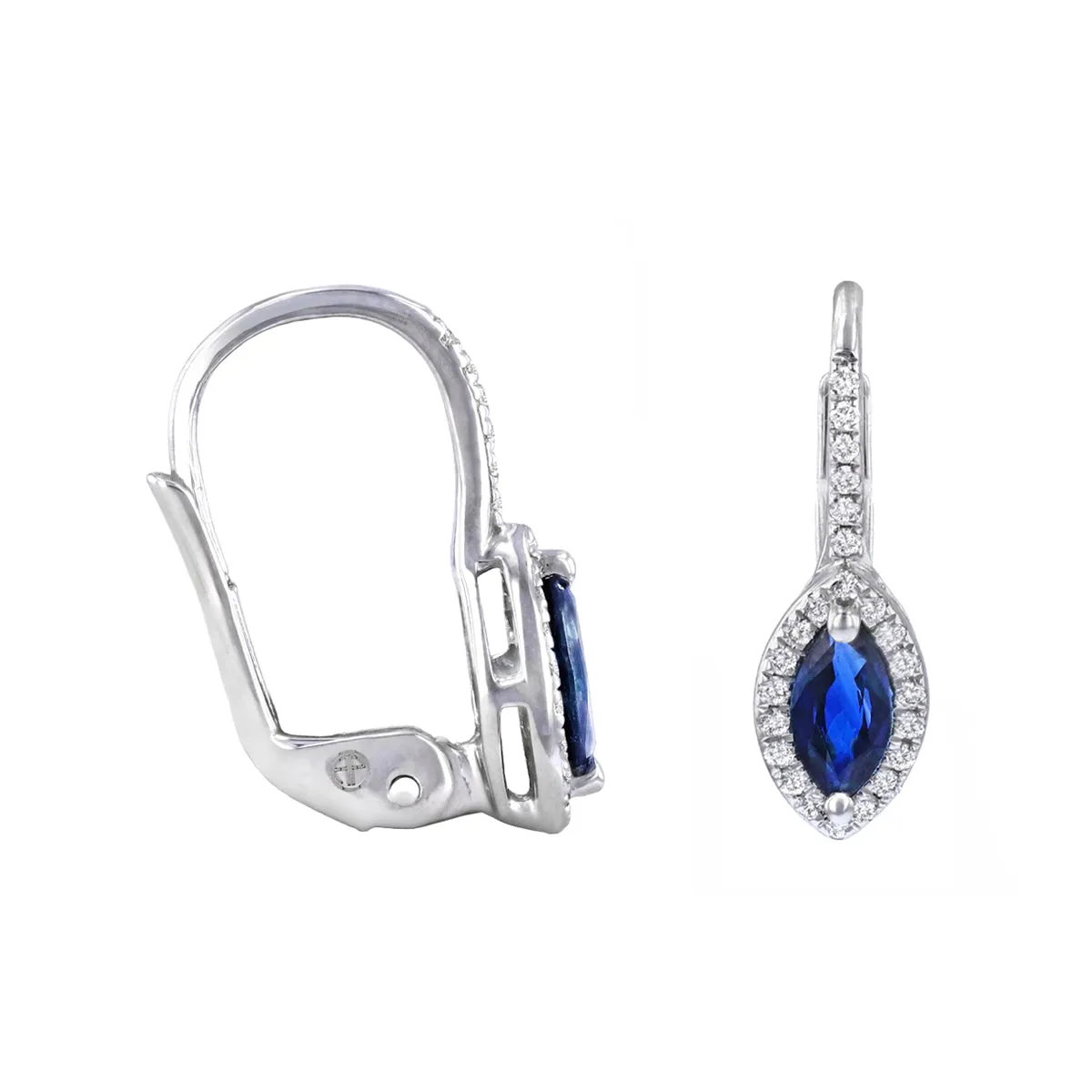 0.42ct Marquise Sapphire and 0.14ct Diamond Earrings | Pre-Loved | 14K White Gold