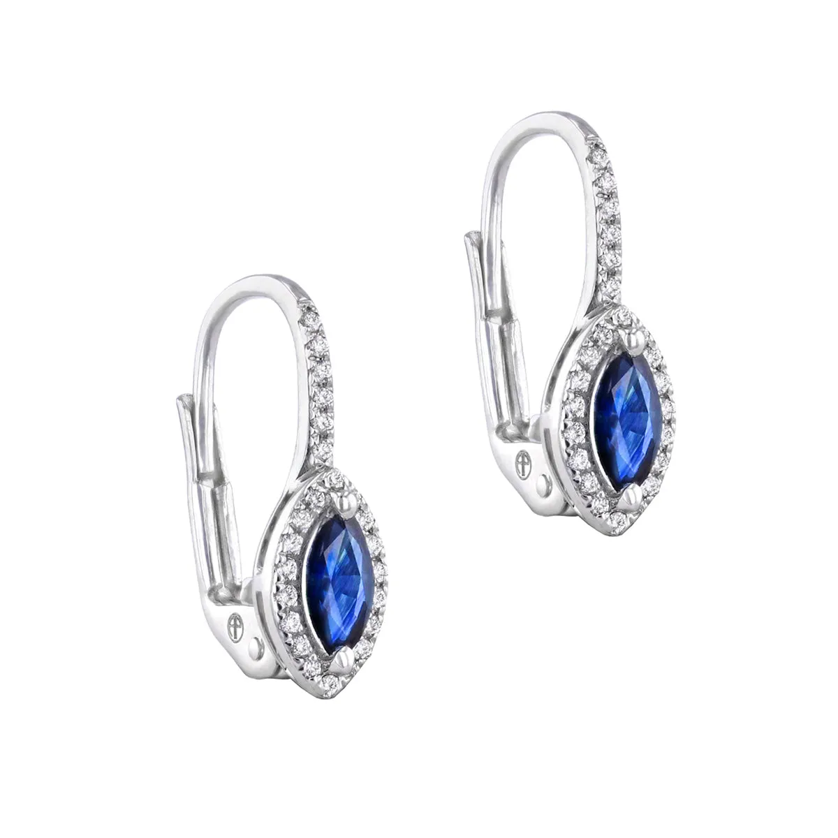 0.42ct Marquise Sapphire and 0.14ct Diamond Earrings | Pre-Loved | 14K White Gold