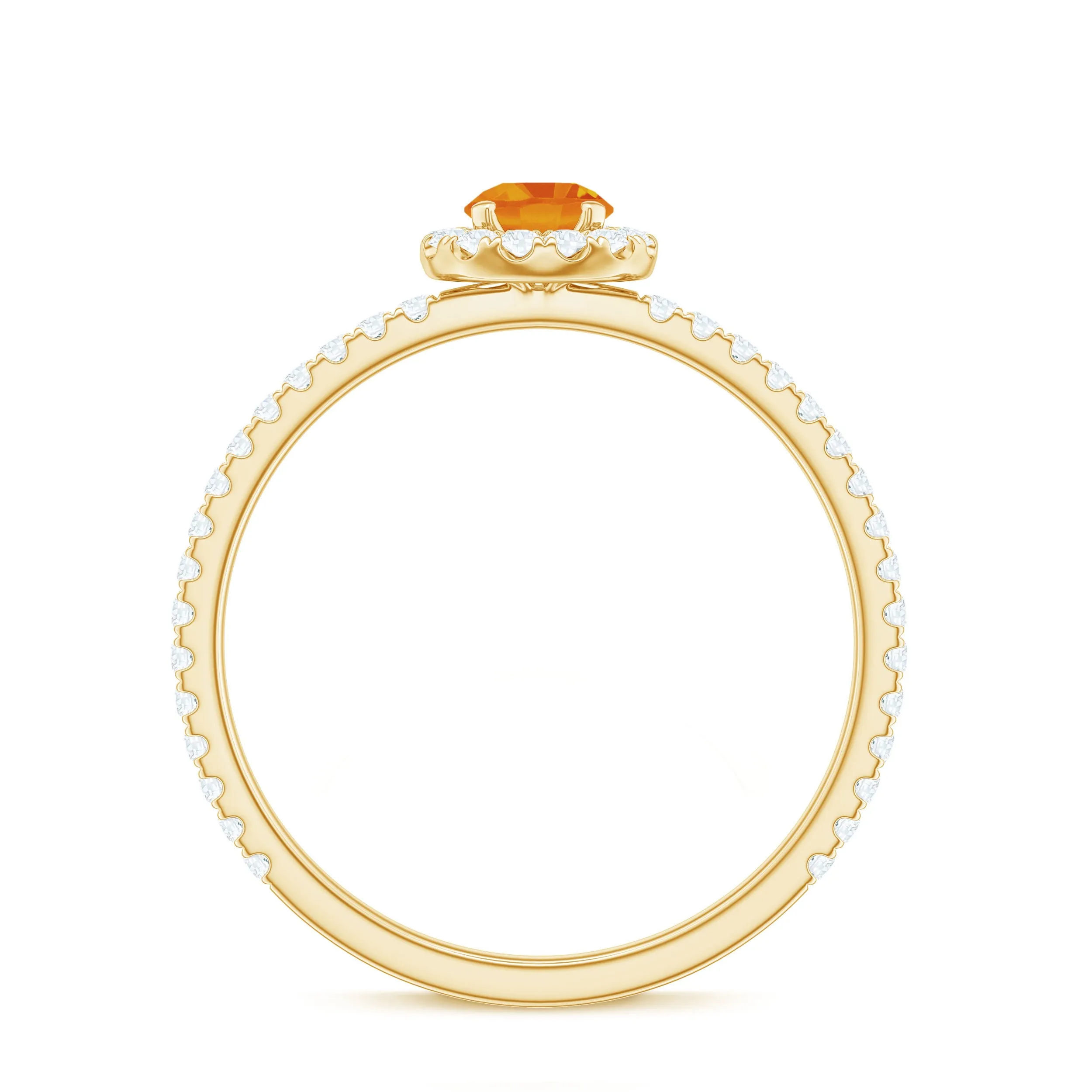 0.50 CT Round Shape Orange Sapphire Minimal Engagement Ring with Diamond Accent