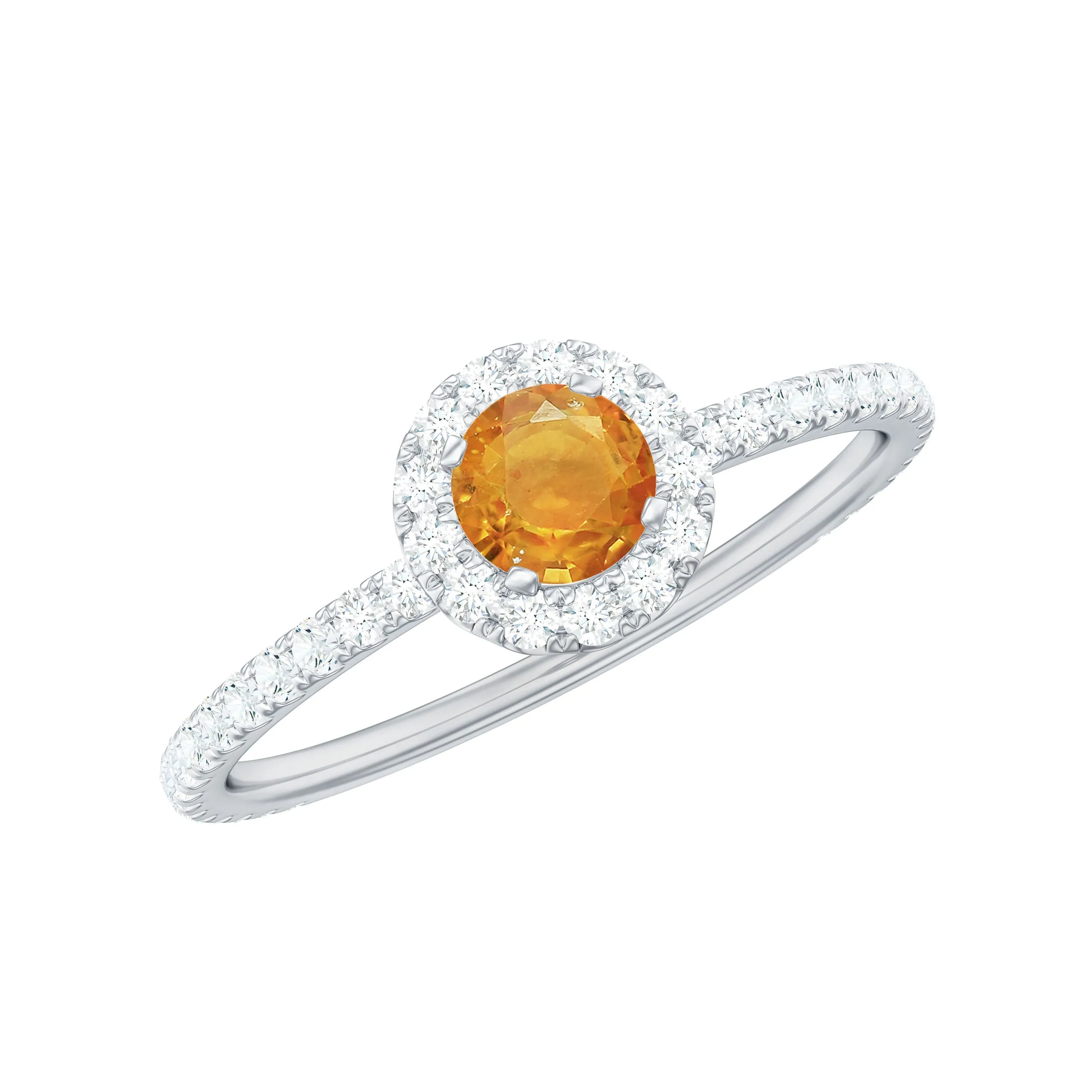 0.50 CT Round Shape Orange Sapphire Minimal Engagement Ring with Diamond Accent