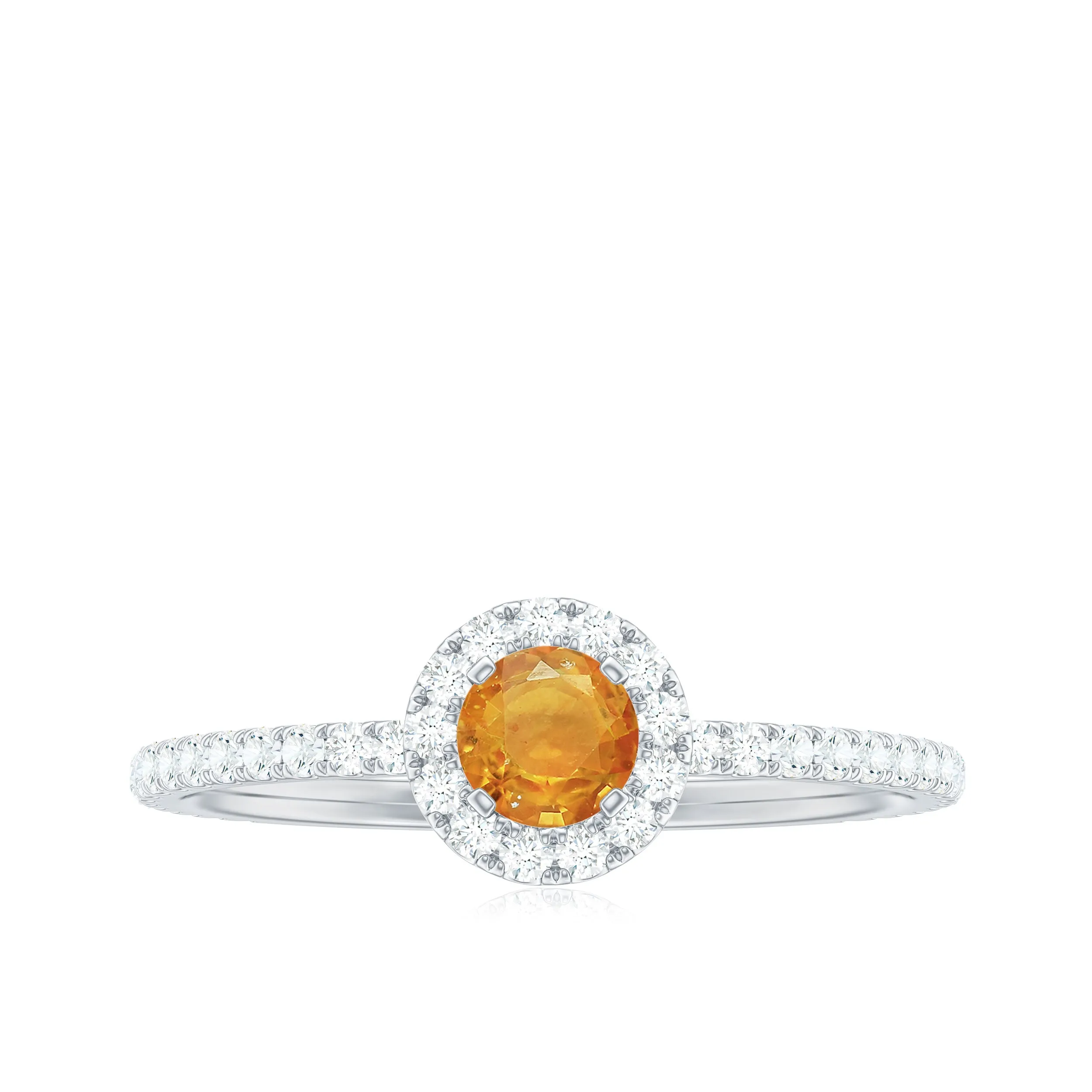 0.50 CT Round Shape Orange Sapphire Minimal Engagement Ring with Diamond Accent