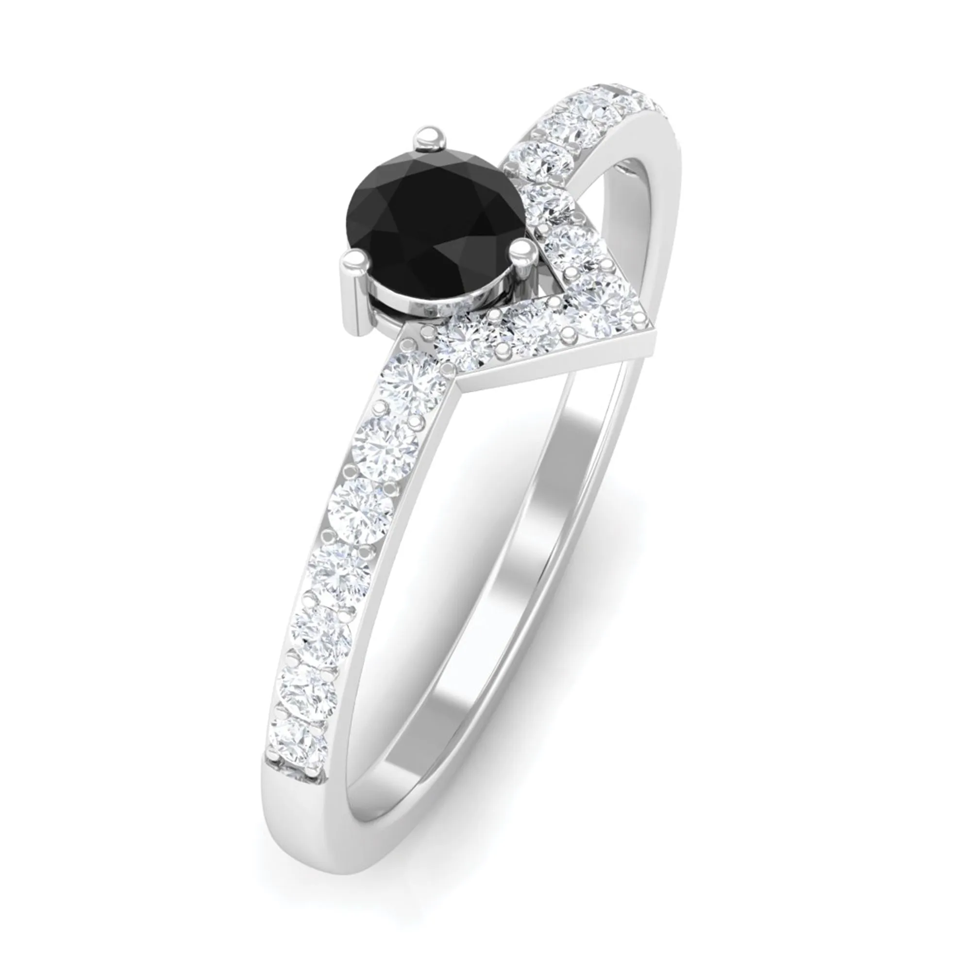 1 CT Minimal Black Diamond Promise Ring with White Diamond