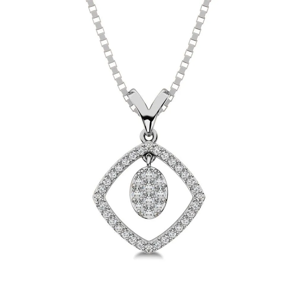 10K White Gold 1/4 Ct.Tw. Diamond Square Shape Pendant with Dangler