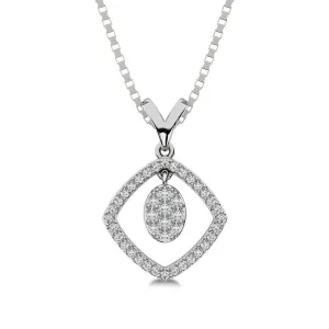 10K White Gold 1/4 Ct.Tw. Diamond Square Shape Pendant with Dangler