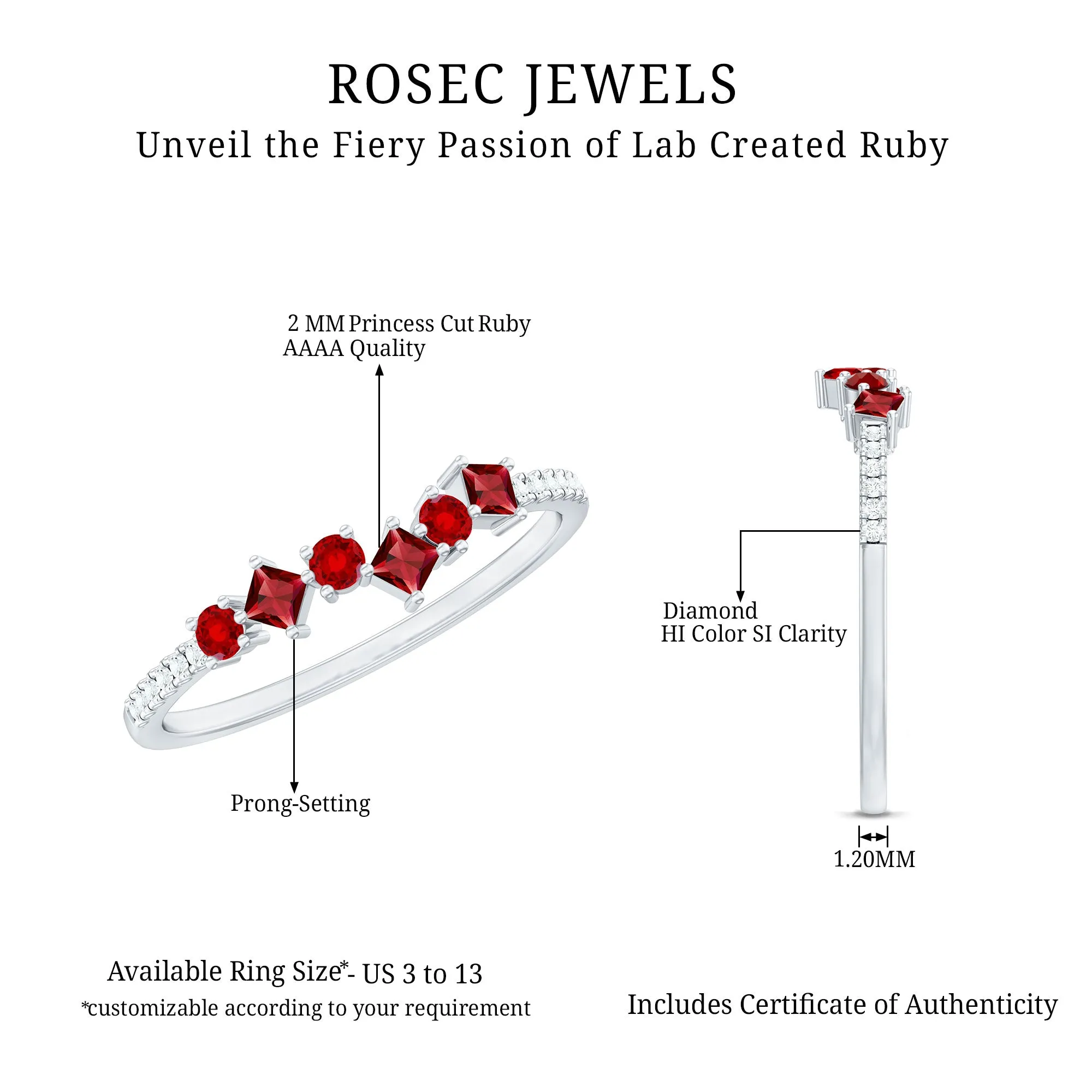 1/2 CT Lab Grown Ruby and Diamond Minimal Ring