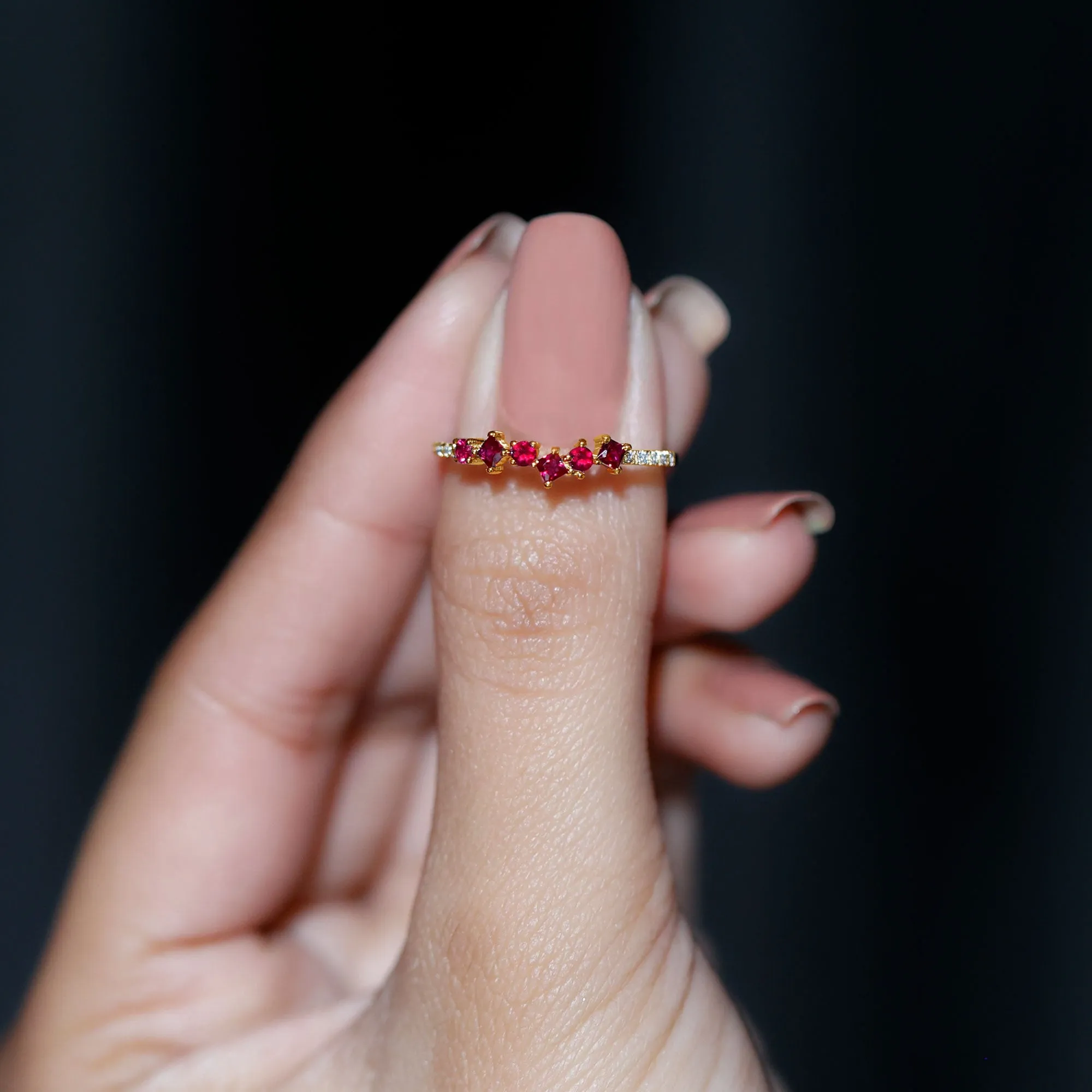 1/2 CT Lab Grown Ruby and Diamond Minimal Ring