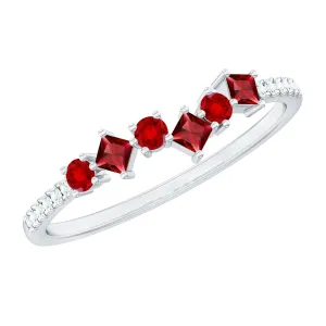 1/2 CT Lab Grown Ruby and Diamond Minimal Ring