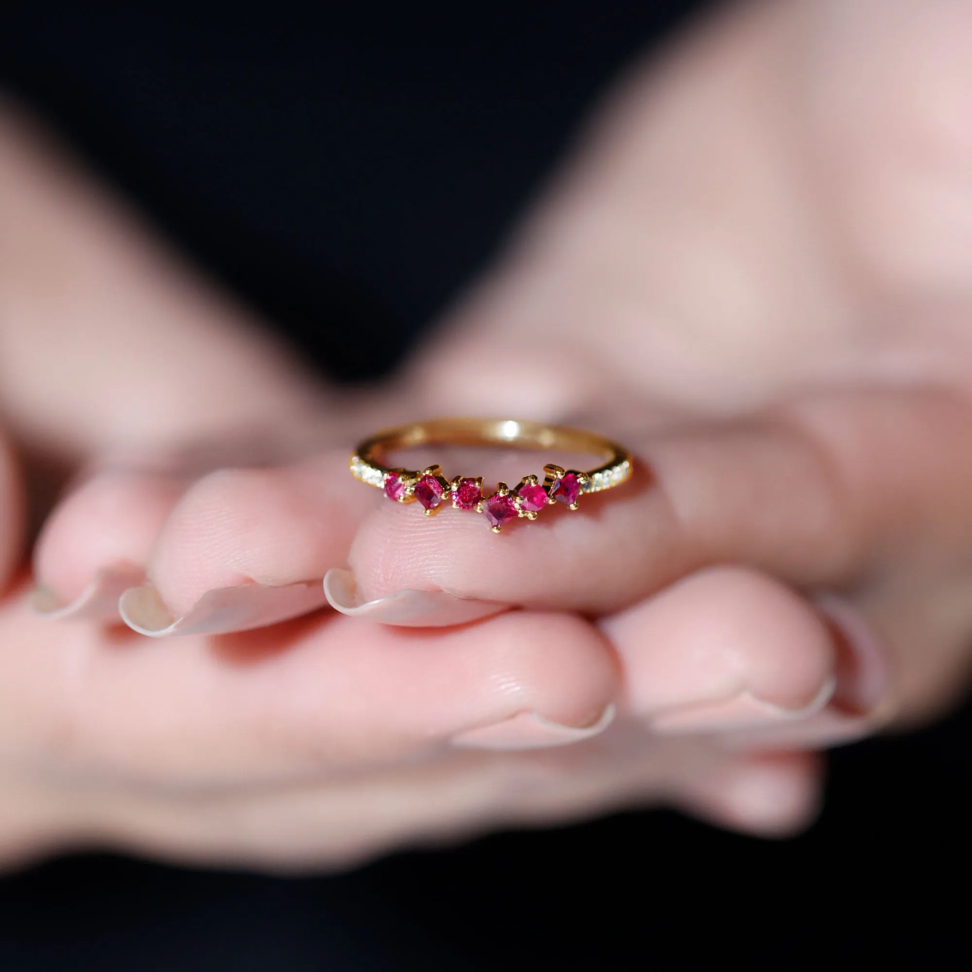 1/2 CT Lab Grown Ruby and Diamond Minimal Ring