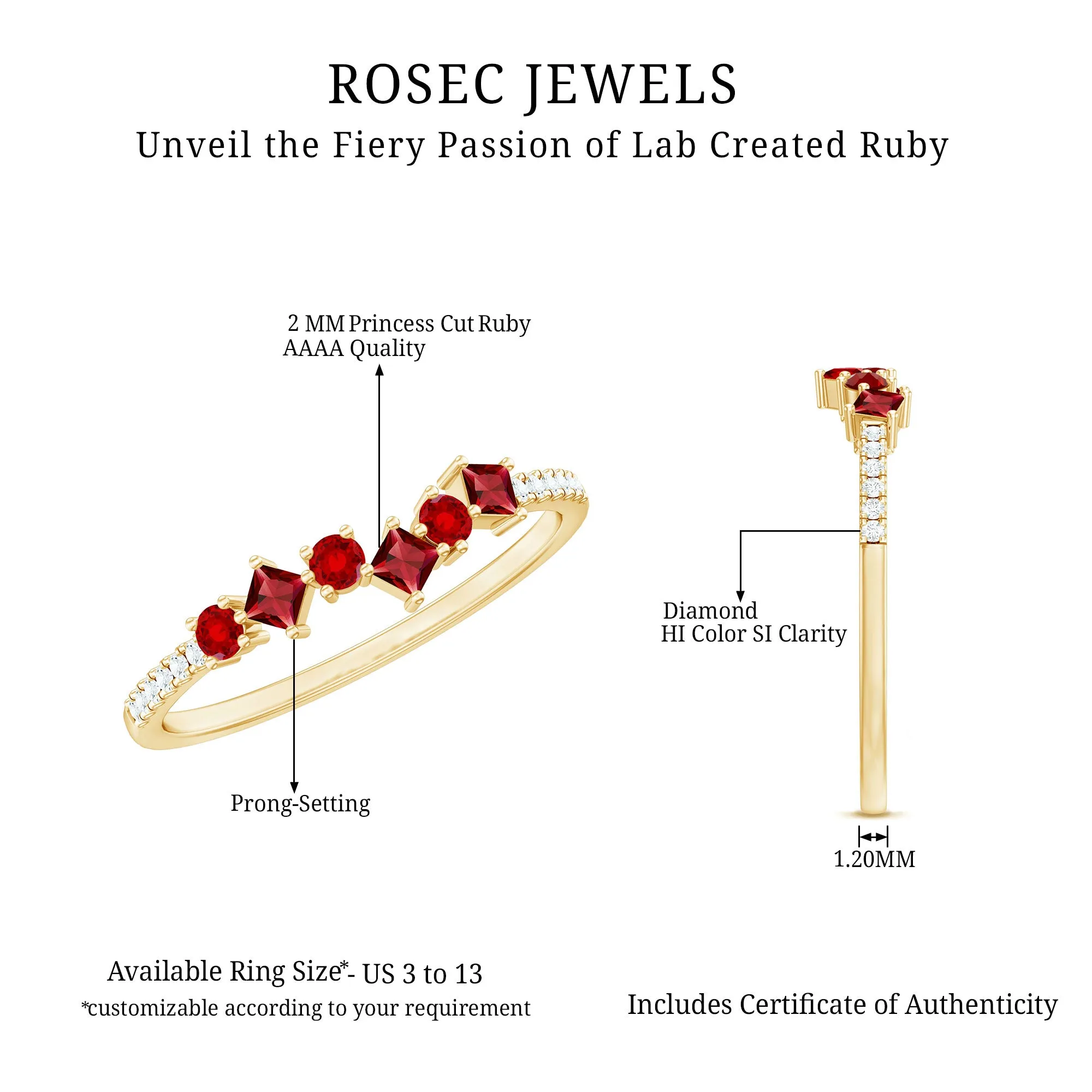 1/2 CT Lab Grown Ruby and Diamond Minimal Ring