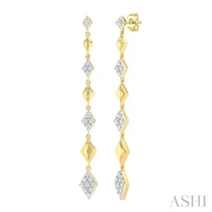 1/2 Ctw Graduated Kite Shape Round Cut Diamond Fashion Long Earring in 14K Yellow and White Gold