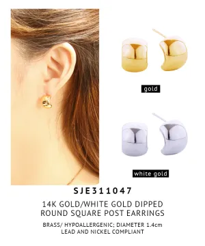 14K Gold Dipped Hollow Out Button Post Earring