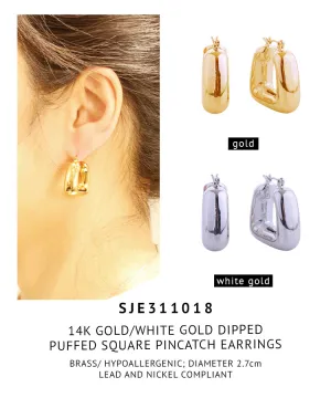 14K Gold Dipped Puffed Square Pincatch Earrings