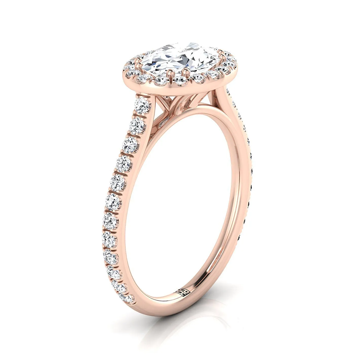 14K Rose Gold Oval Diamond Horizontal Fancy East West Halo Engagement Ring -1/2ctw