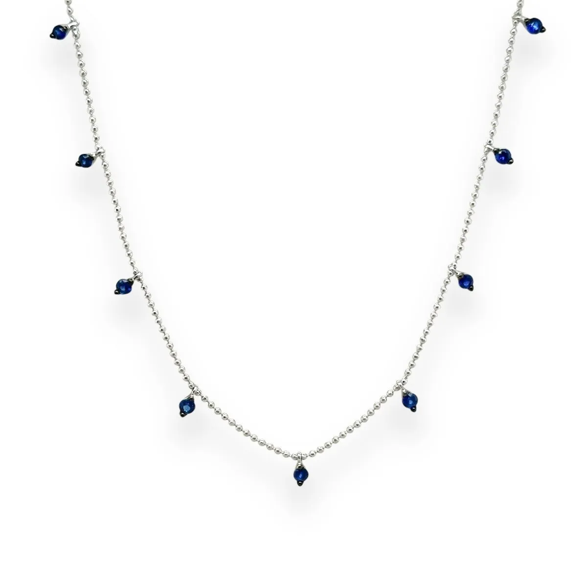 14K W Gold 0.65ctw Sapphire Drop Necklace