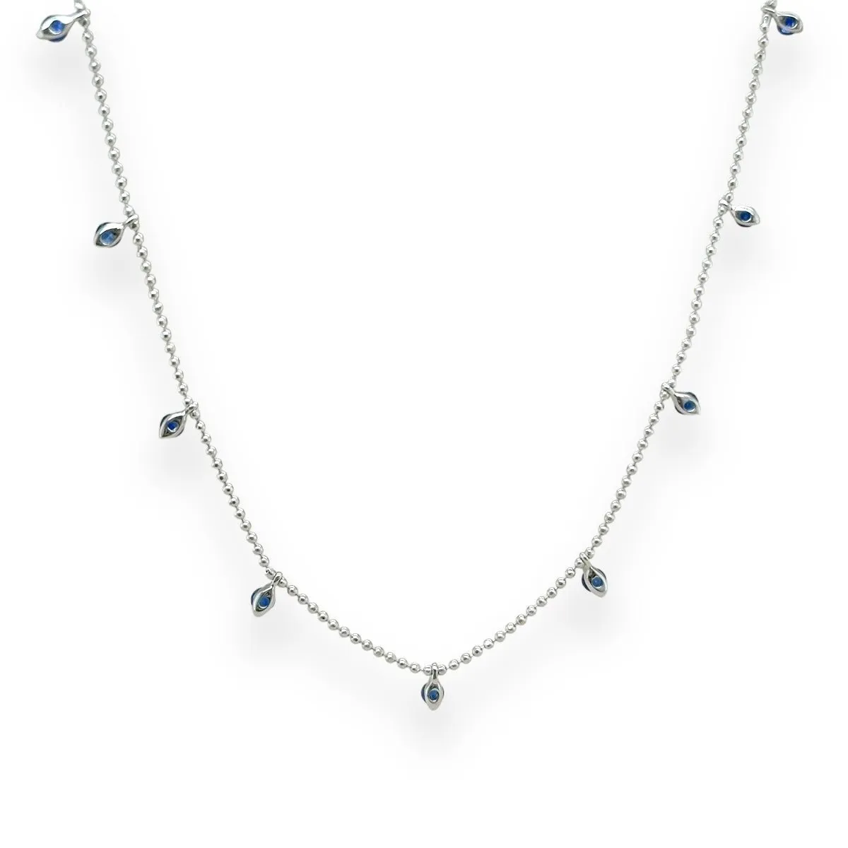 14K W Gold 0.65ctw Sapphire Drop Necklace