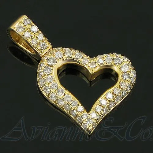 14K Yellow Solid Gold Womens Diamond Heart Pendant 1.01 Ctw