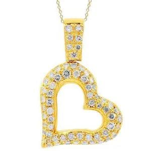 14K Yellow Solid Gold Womens Diamond Heart Pendant 1.01 Ctw