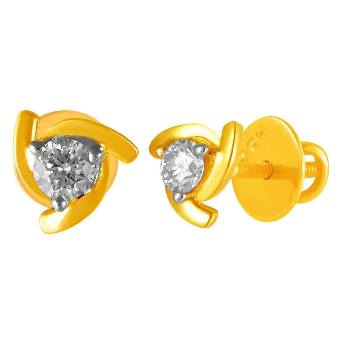 14KT (585) Graceful Yellow Gold & Diamond Stud Earrings