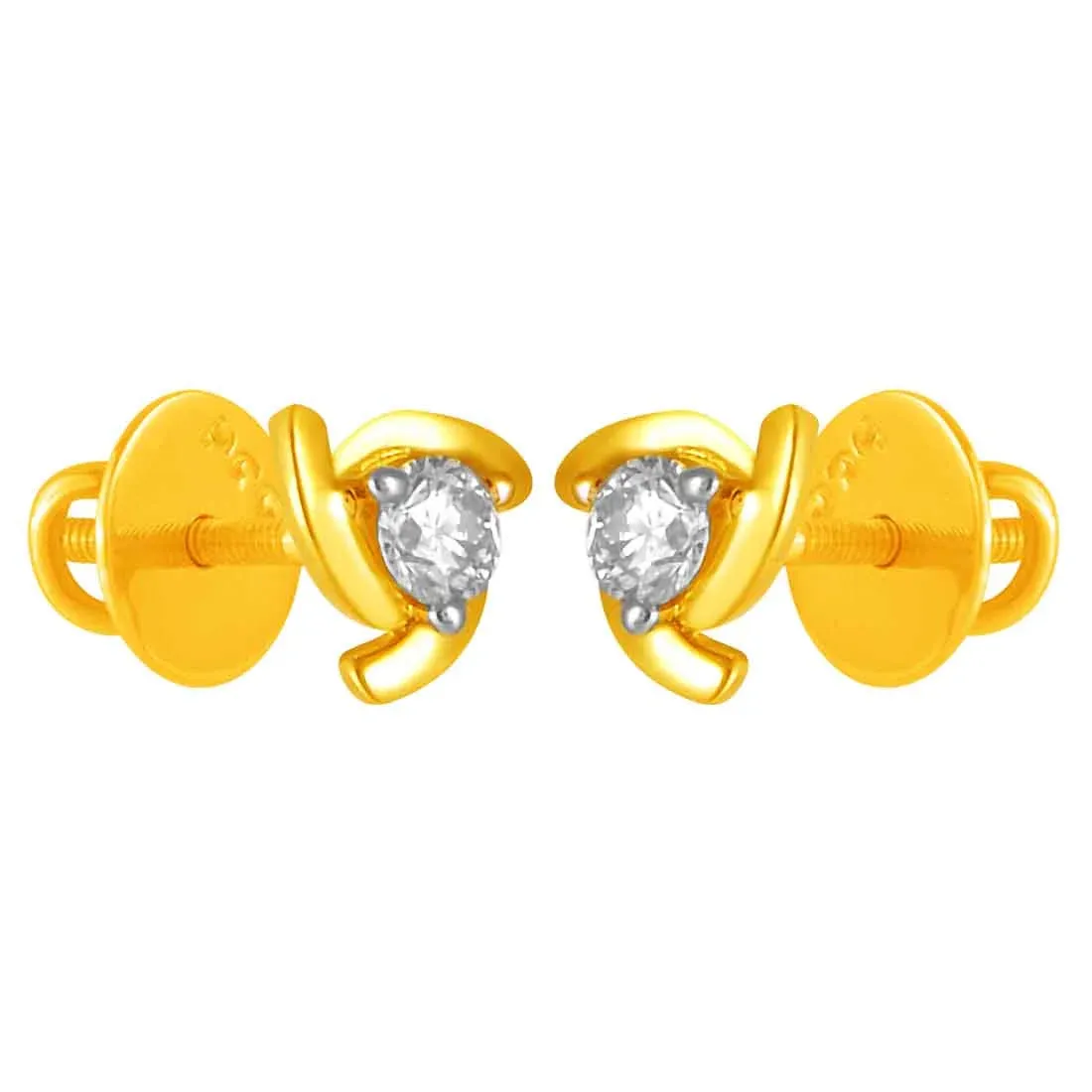 14KT (585) Graceful Yellow Gold & Diamond Stud Earrings