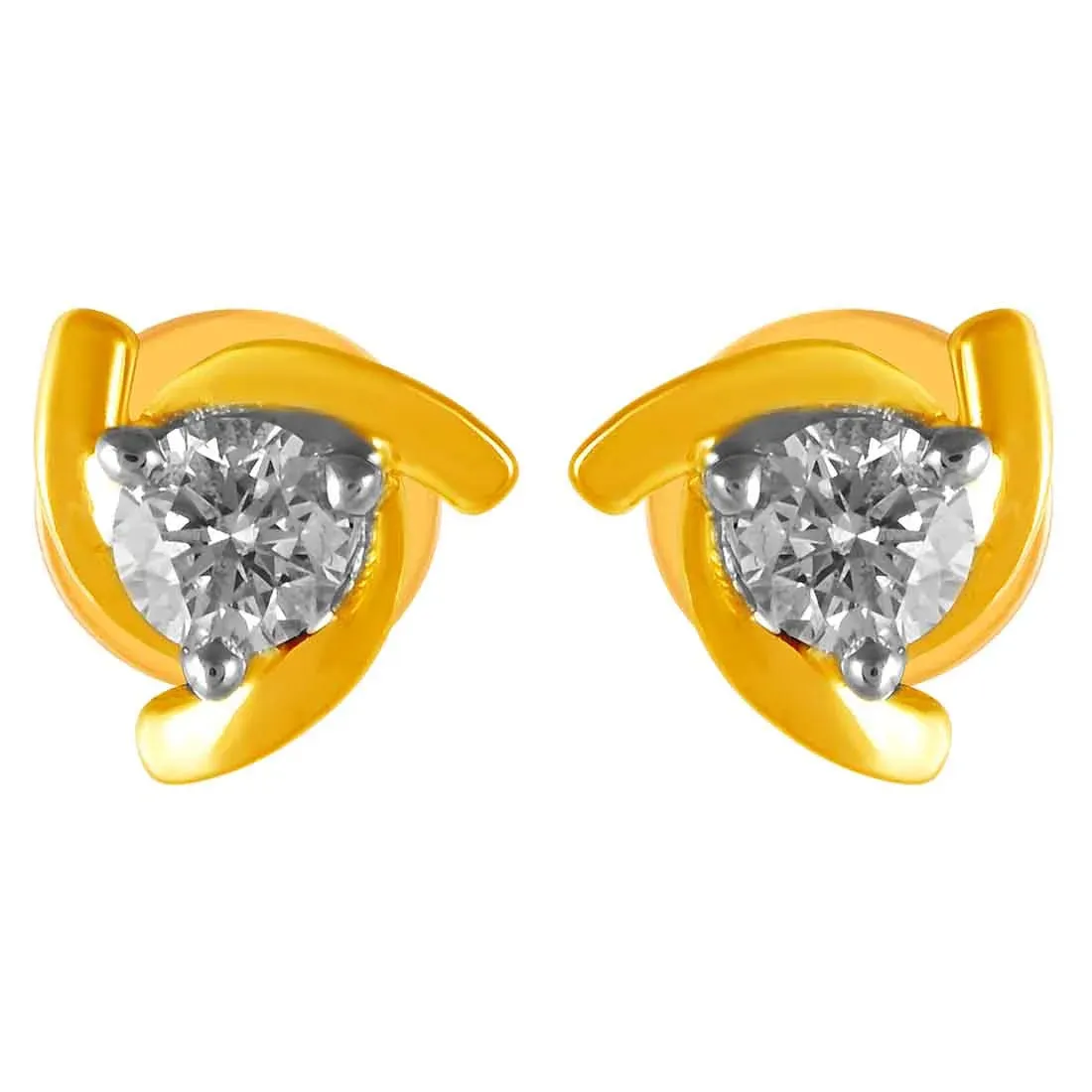 14KT (585) Graceful Yellow Gold & Diamond Stud Earrings