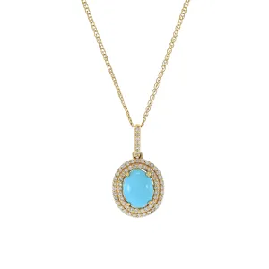 14KT Yellow Gold Sleeping Beauty Turquoise And Diamond Pendant