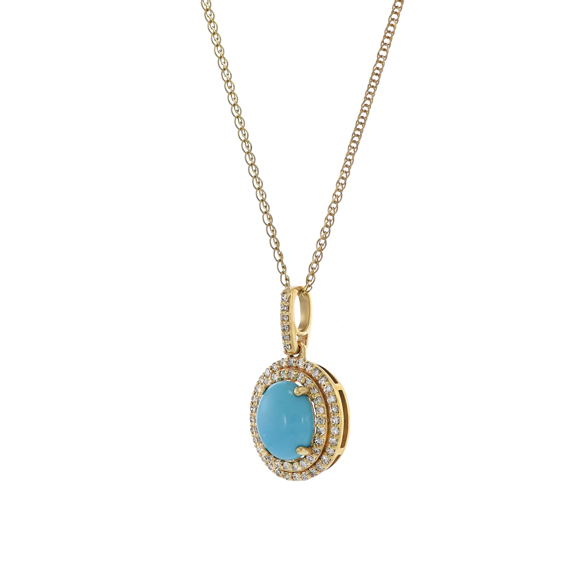 14KT Yellow Gold Sleeping Beauty Turquoise And Diamond Pendant