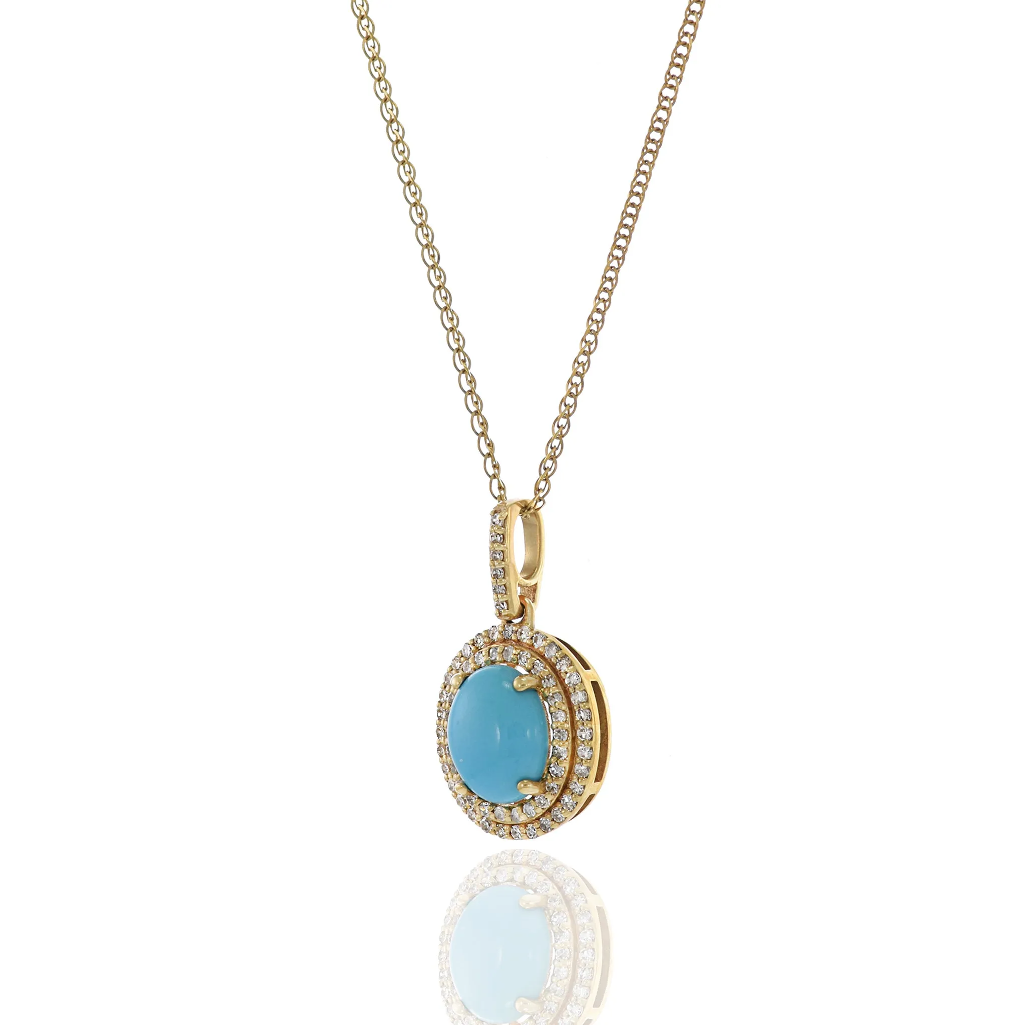 14KT Yellow Gold Sleeping Beauty Turquoise And Diamond Pendant