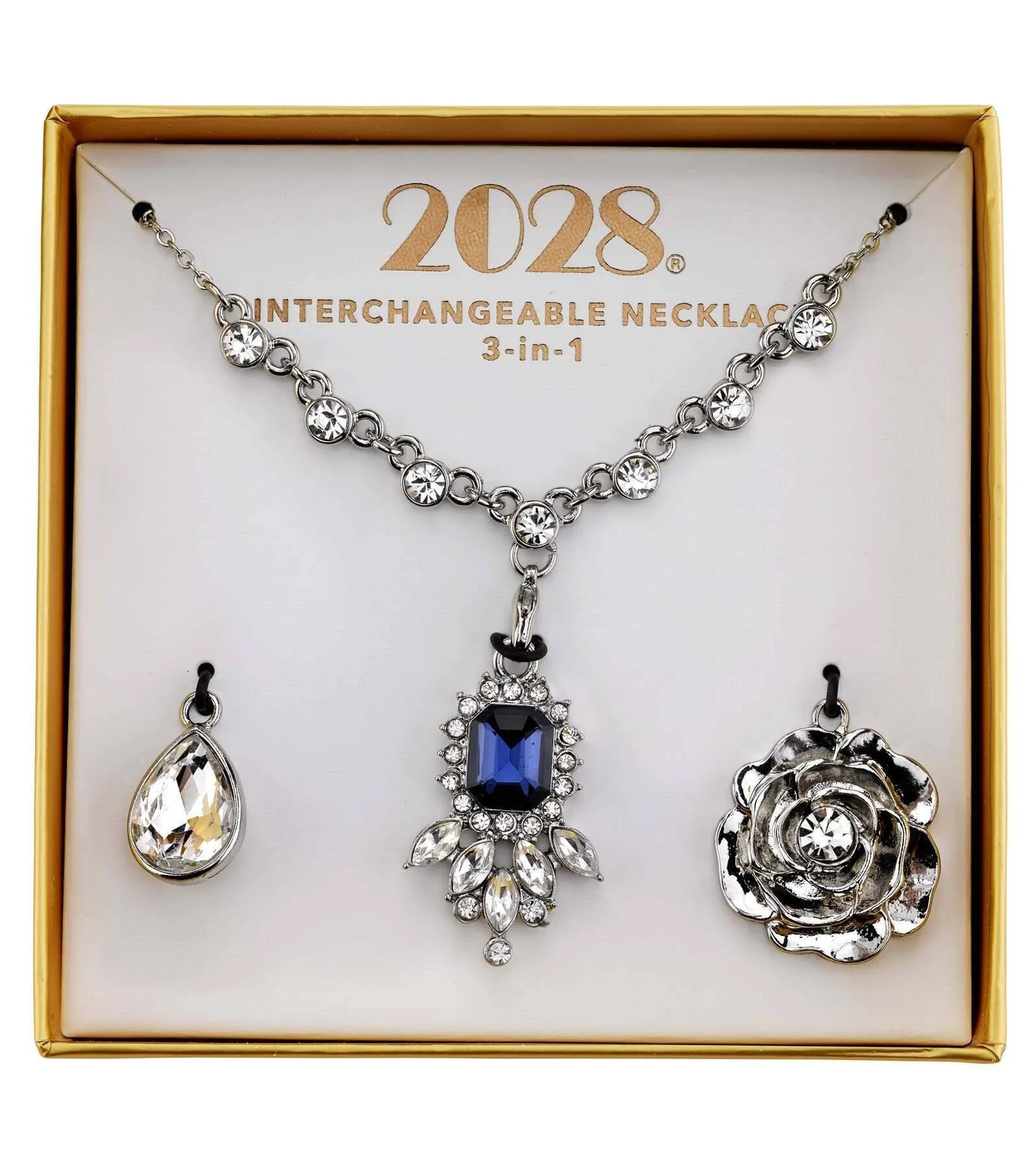 2028 Jewelry 3-In-1 Bridal Octagon Crystal Interchangeable Necklace Set 16"   3" Extender