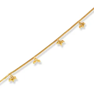 22ct Gold Anklet in Box Chain Design with Ghughri Charm with '' S '' Clasp A-8267