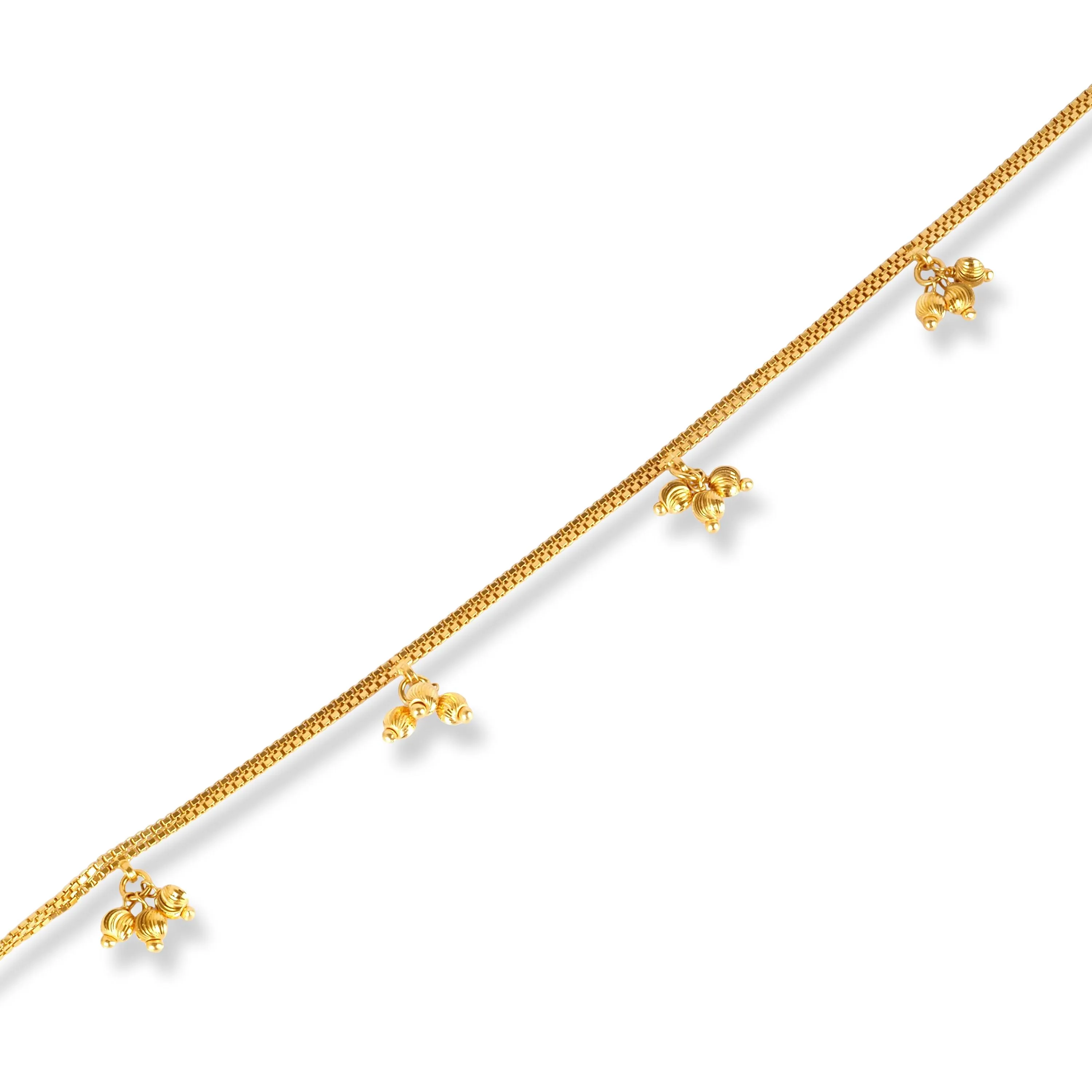 22ct Gold Anklet in Box Chain Design with Ghughri Charm with '' S '' Clasp A-8267