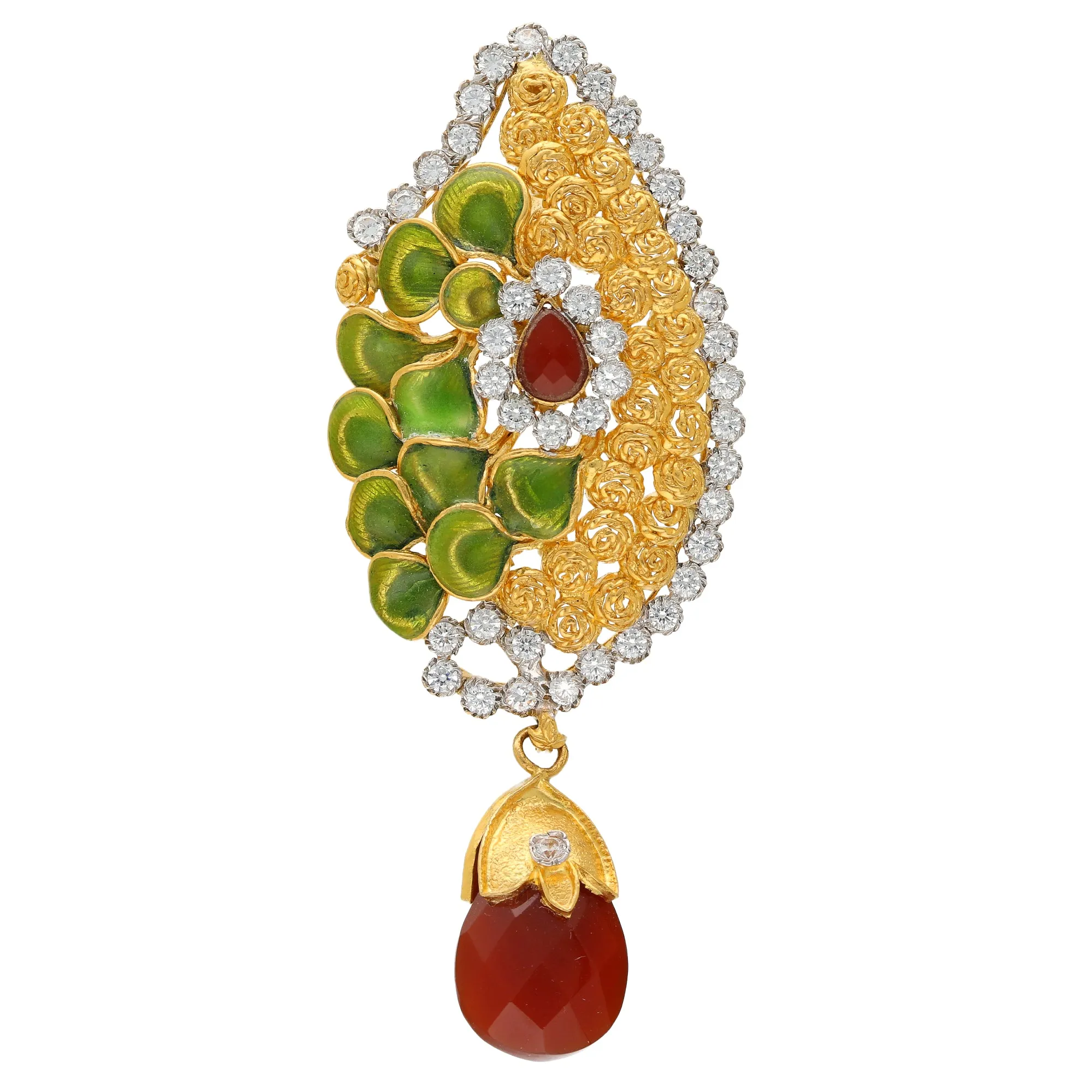 22K Yellow Gold Artisanal Pendant w/ CZ & Ruby (16.5gm)