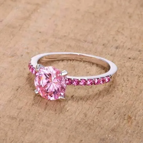 2.3CT Pink CZ Rhodium Ring