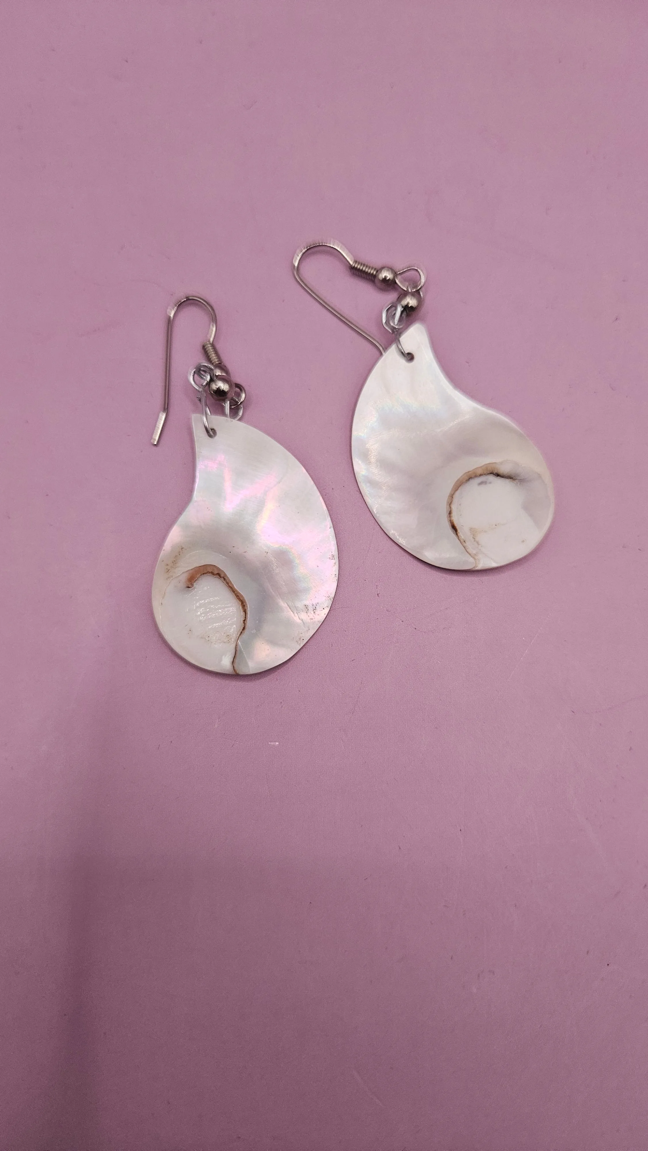 2.5" Vintage Nautilus Shell Earrings - Handmade Iridescent Statement Jewelry