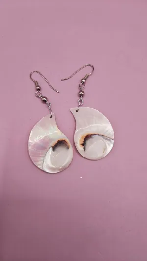 2.5" Vintage Nautilus Shell Earrings - Handmade Iridescent Statement Jewelry