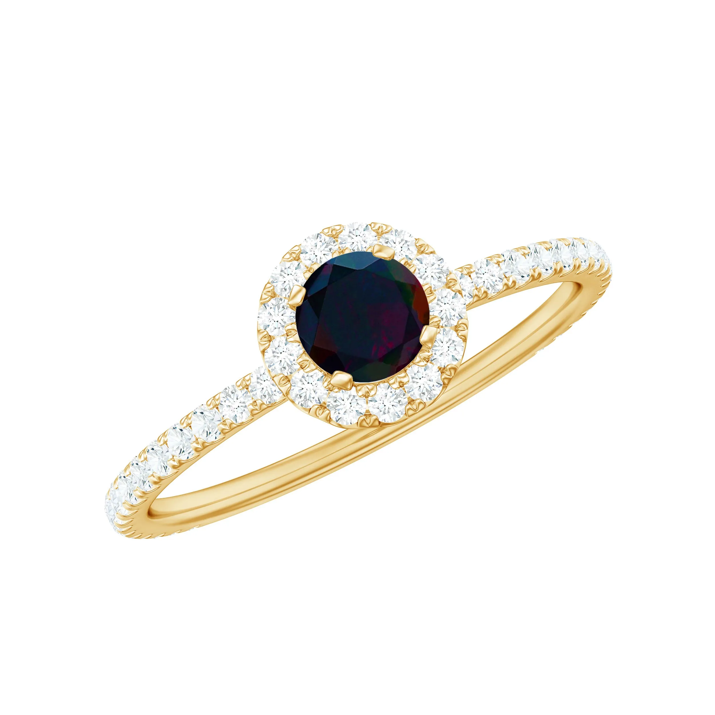 3/4 CT Minimal Black Opal Engagement Ring with Diamond Halo