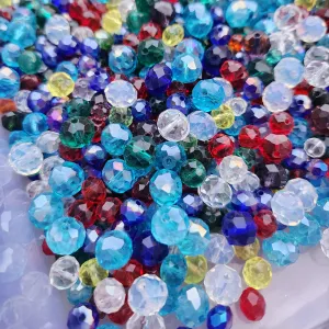 50 GRAMS PACK' MULTI COLOR SHADE, TRANSPARENT RONDELLE FACETED CRYSTAL MIX, GLASS BEADS, SIZE MOSTLY IN SIZE ABOUT 4-10 MM