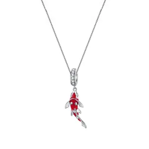 925 Sterling Silver Red Enamel Fish Pendant Necklace Lucky Koi Dangle Charm Neck Chain for Women Gift Fine Jewelry