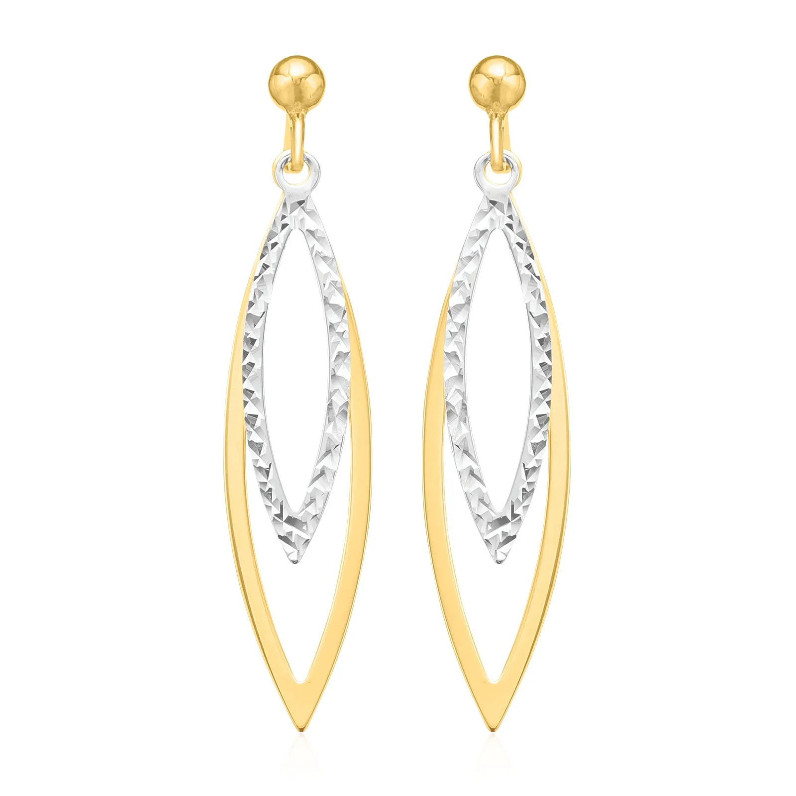 9ct Two Tone Gold Diamond Cut Double Drop Earrings