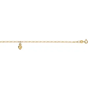 9ct Yellow Gold 25cm Figaro Anklet with Heart Charm