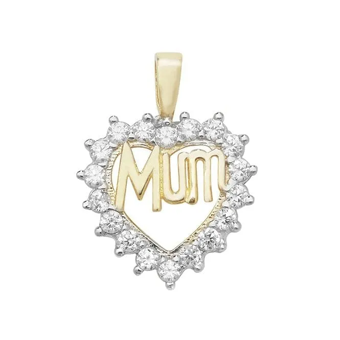 9ct Yellow Gold Heart Mum Zirconia Pendant PN1019