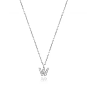 Acotis Silver Necklace Rhodium Plated Zirconia Initial G3395/W