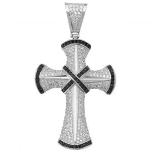 Acotis Silver Pendant Black/Clear Zirconia Cross G6760BK