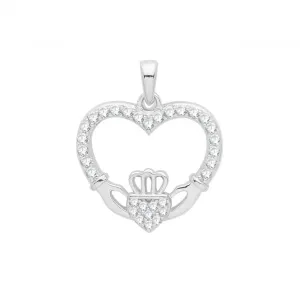 Acotis Silver Pendant Set Rhodium Zirconia Heart Cladgh G61059