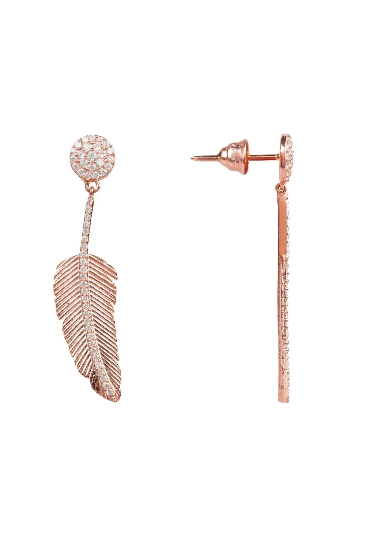 Angelic Feather Drop Earrings Rose Gold