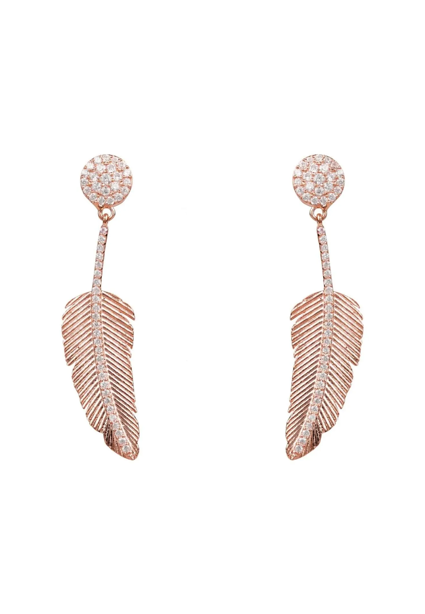 Angelic Feather Drop Earrings Rose Gold