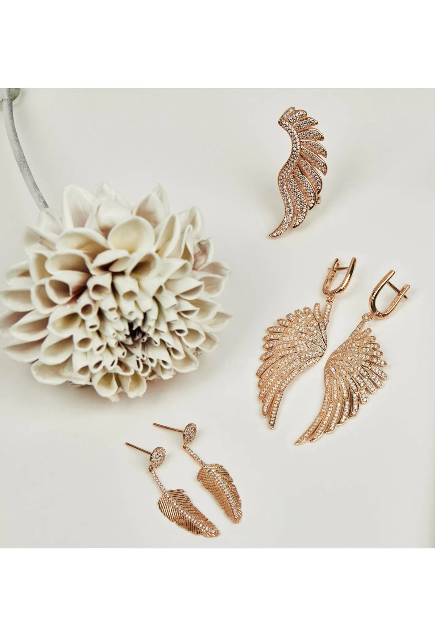 Angelic Feather Drop Earrings Rose Gold