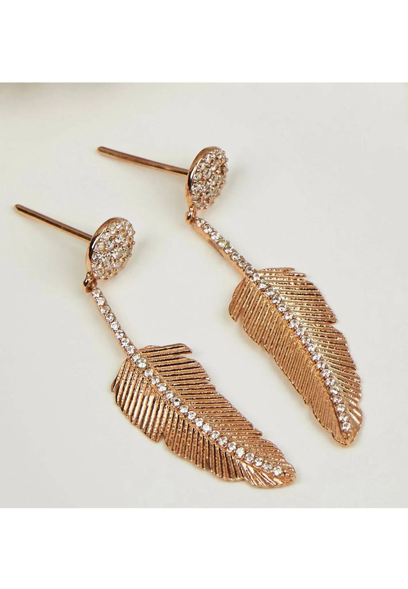 Angelic Feather Drop Earrings Rose Gold