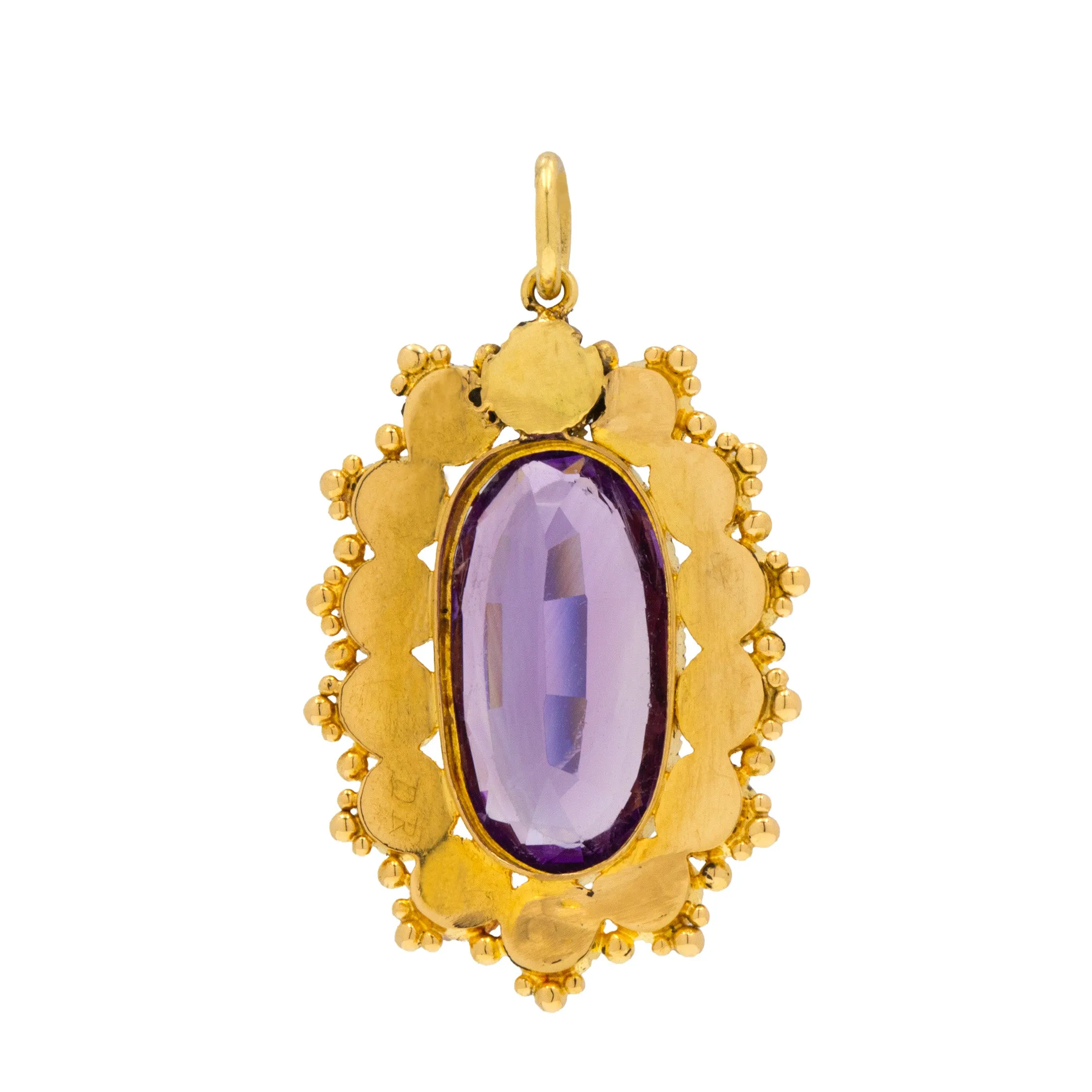 Antique 18ct Gold Amethyst Pearl Pendant 4.00ct