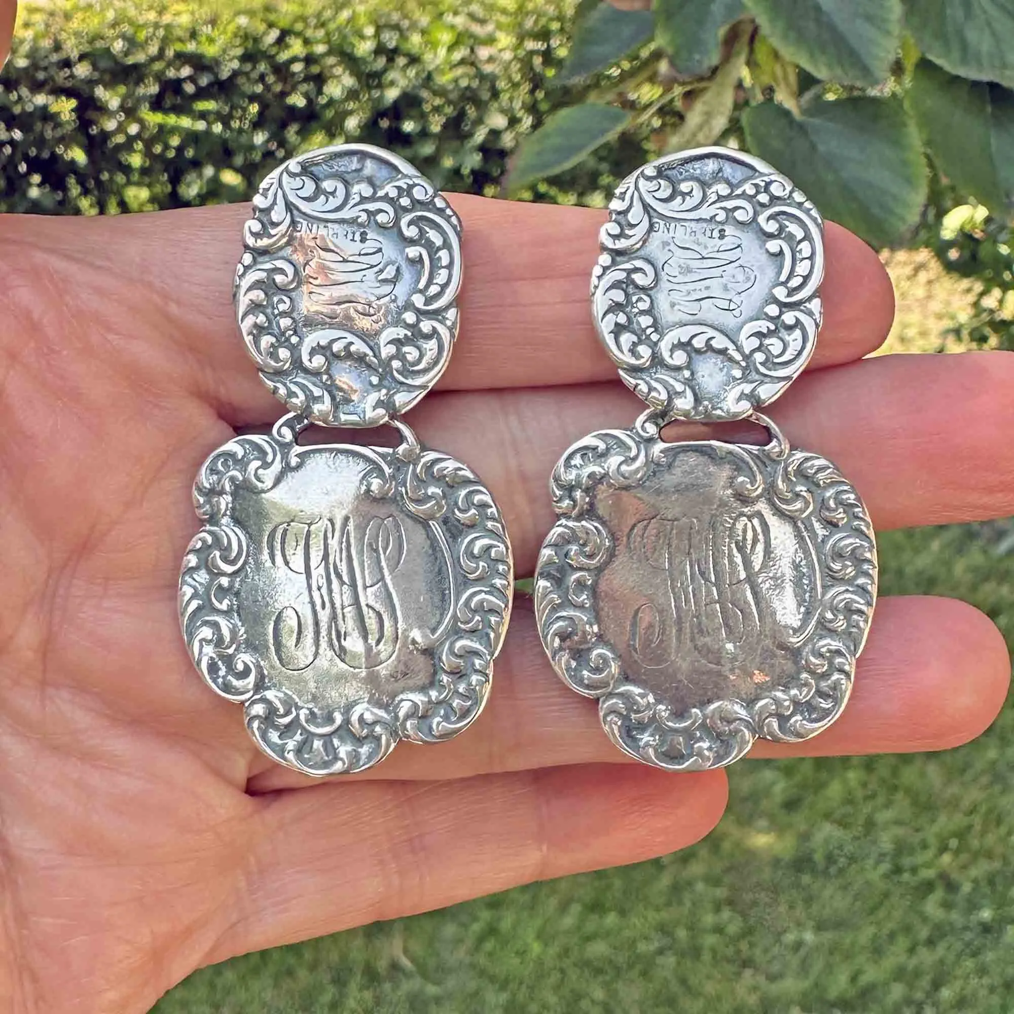 Antique Luggage Tag Sterling Silver Earrings